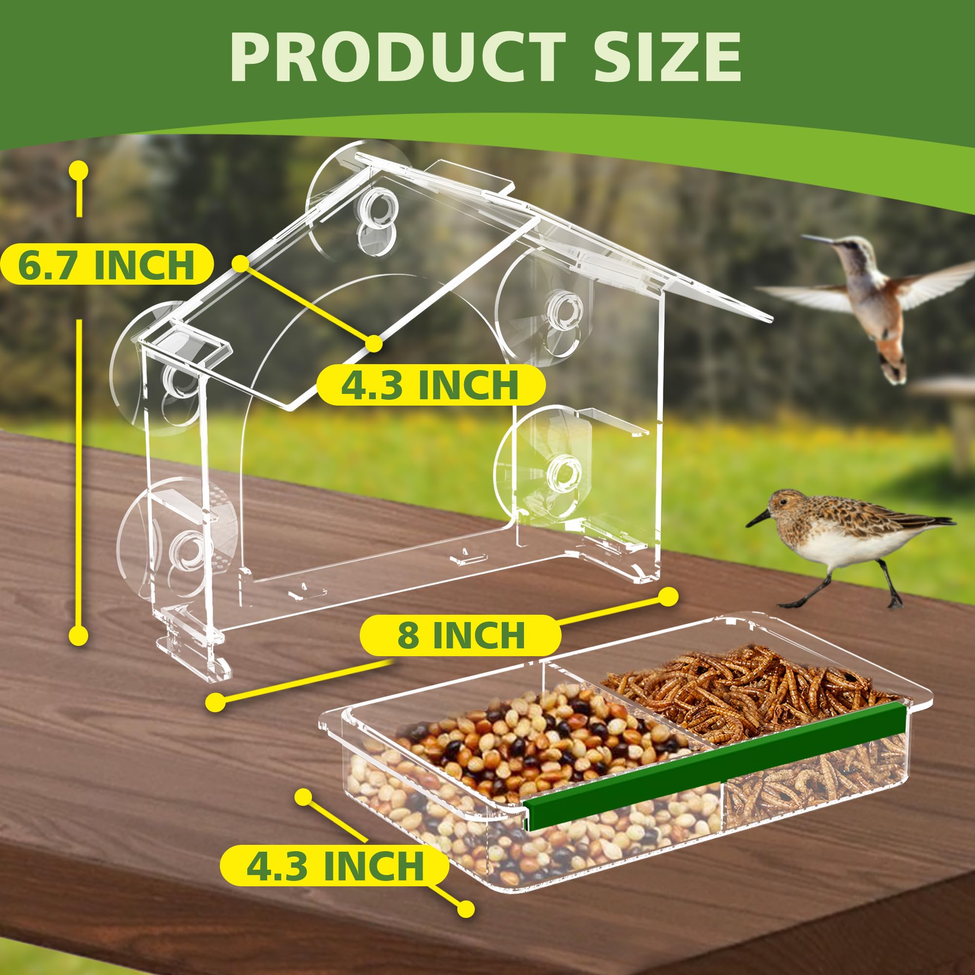 Jarkyfine Mangeoire à Oiseaux à Ventouse Pour Fenêtre - Transparent - Avec Ventouses Puissantes - Cadeaux Pour Papa, Maman, Chats - Facile à Remplir Et à Nettoyer