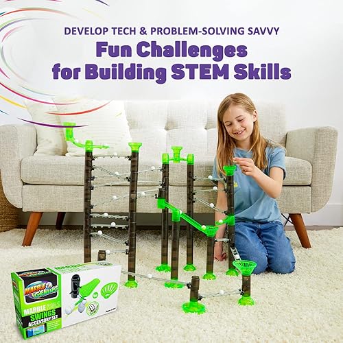 Miniatura 9 de Marble Genius Juego de física de rieles de mármol 5 piezas Marble Run (incluye 3 divisores en Y y 2 bucles), complemento para juegos de construcción