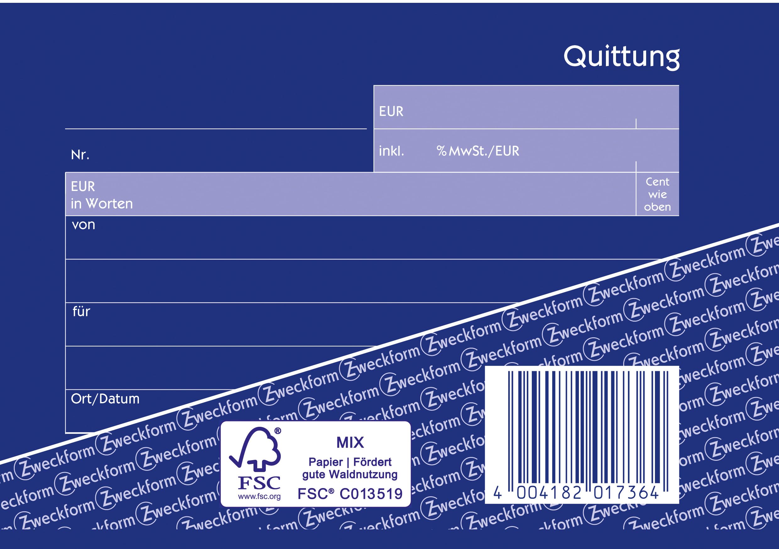 AVERY Zweckform 1736-10 Quittungsblock (A6 quer, 2x40 Blatt, mit Durchschlag, fälschungssicher, inkl. MwSt., für Deutschland und Österreich) 10er-Pack, weiß/gelb