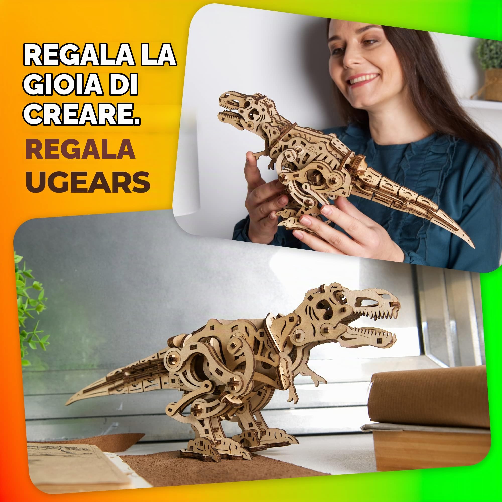 Ugears Tirannosauro Rex - Puzzle 3D in Legno Kit modellismo da costruire - Set di Puzzle 3D Dinosaurio Educativo - T-Rex Modellini In Legno Da Costruire con Movimento Bipede