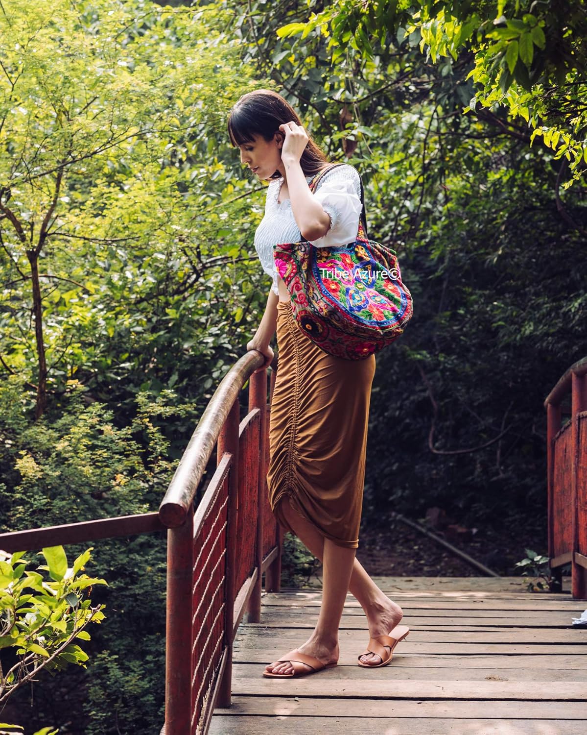 TribeAzure Brown Handmade Floral Shoulder Bag Women Fashion Handbag Tote Casual Summer Spring Top Handle - Image 2