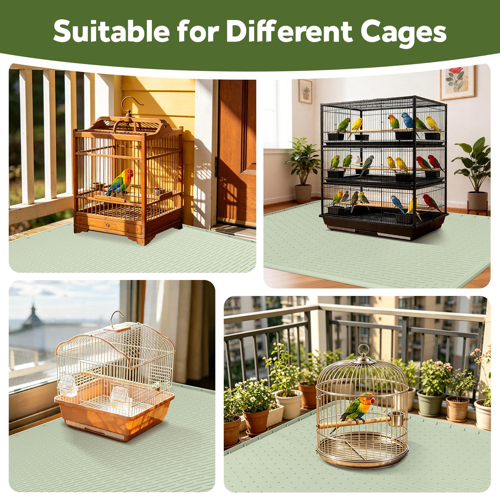 Grande tappetino in silicone, inserto impermeabile per gabbie per uccelli con fondo antiscivolo, protezione del pavimento per gabbie per cani, canili, bacine per rettili, recinto per conigli