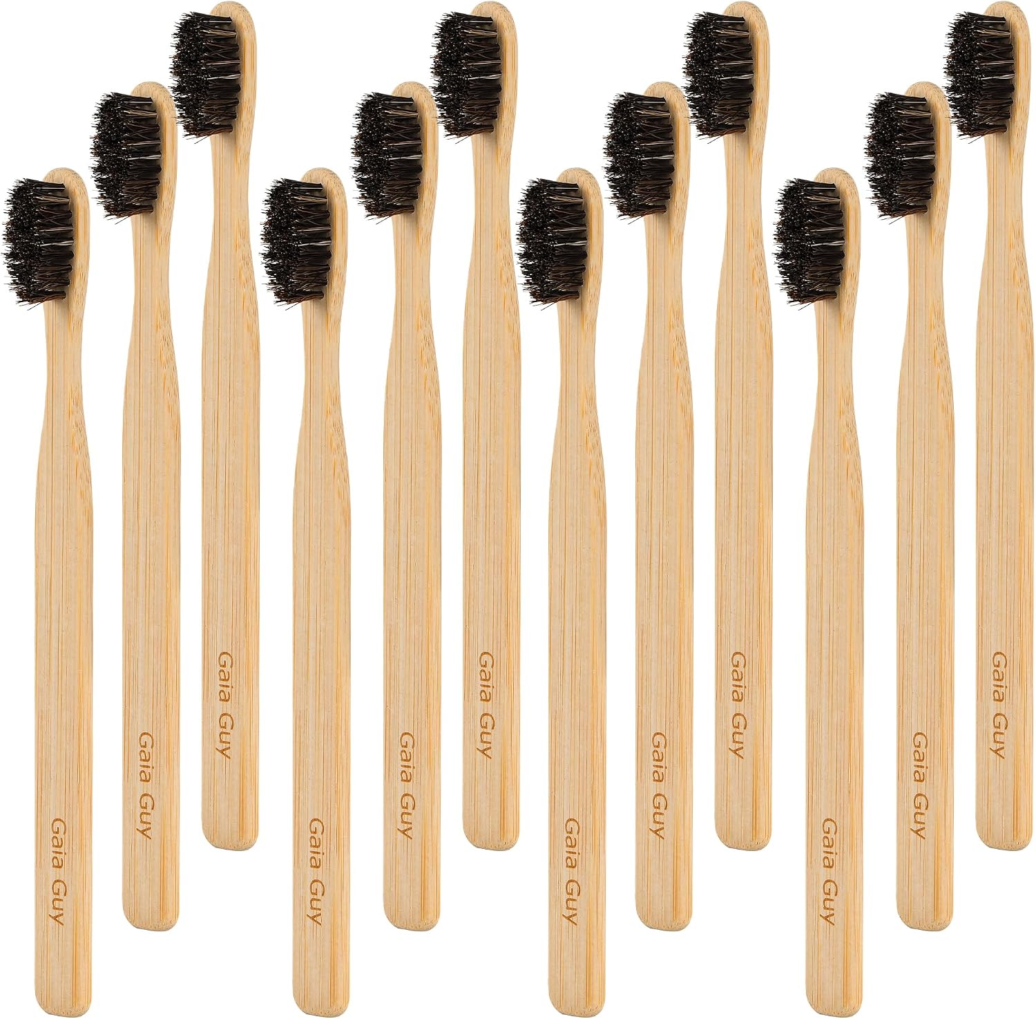 Gaia Guy Bamboo Toothbrushes with Natural Horsehair Bristles, 12 Pack – Medium Soft Natural Bristles, Nylon-Free, Bamboo Handles, Plastic-Free Alternative to Conventional Toothbrushes