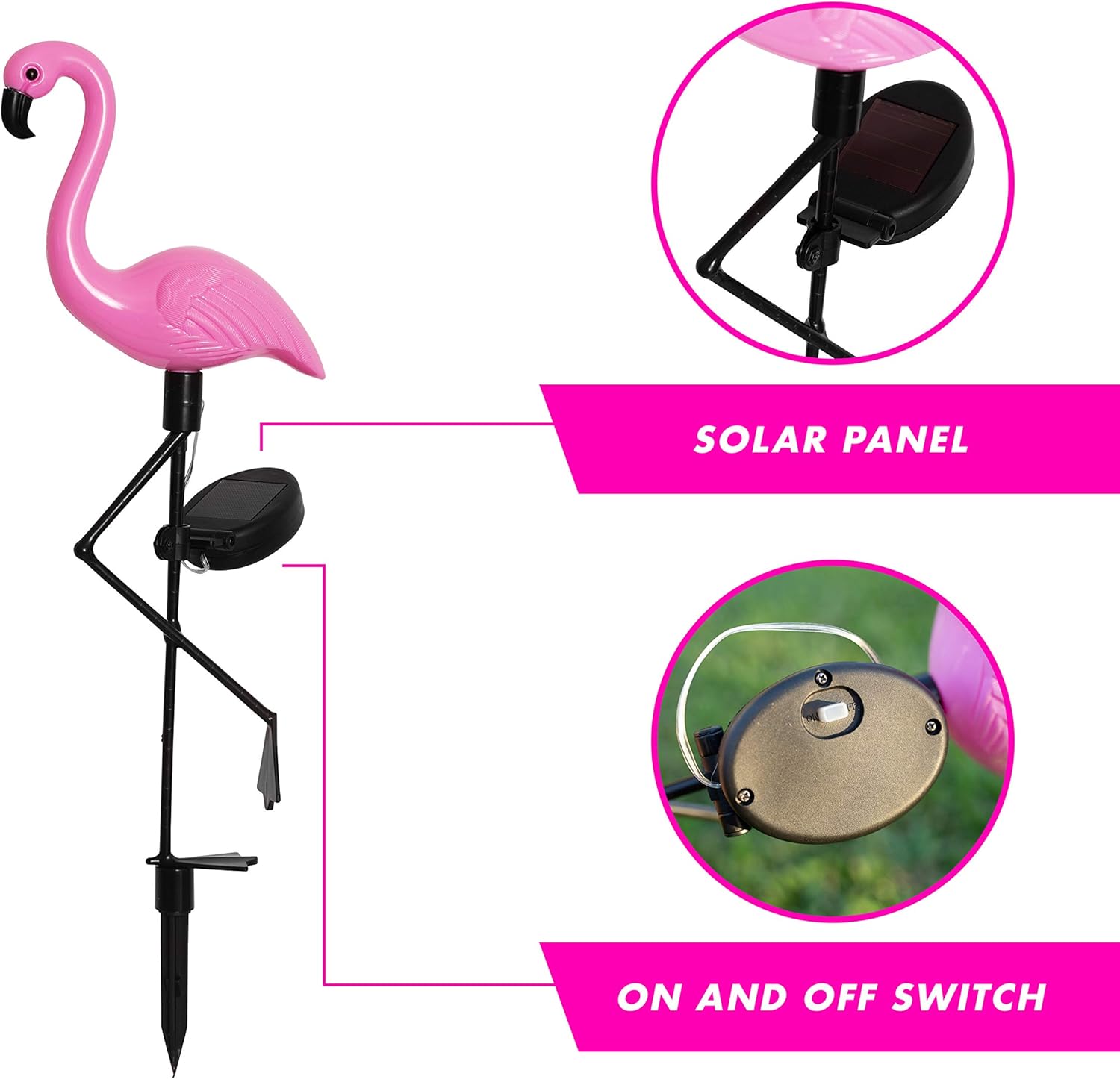 Solar Flamingo Lights Outdoor | Pink Flamingo Yard Decorations | Lawn Light Stakes Garden Ornaments (Pack of 2)