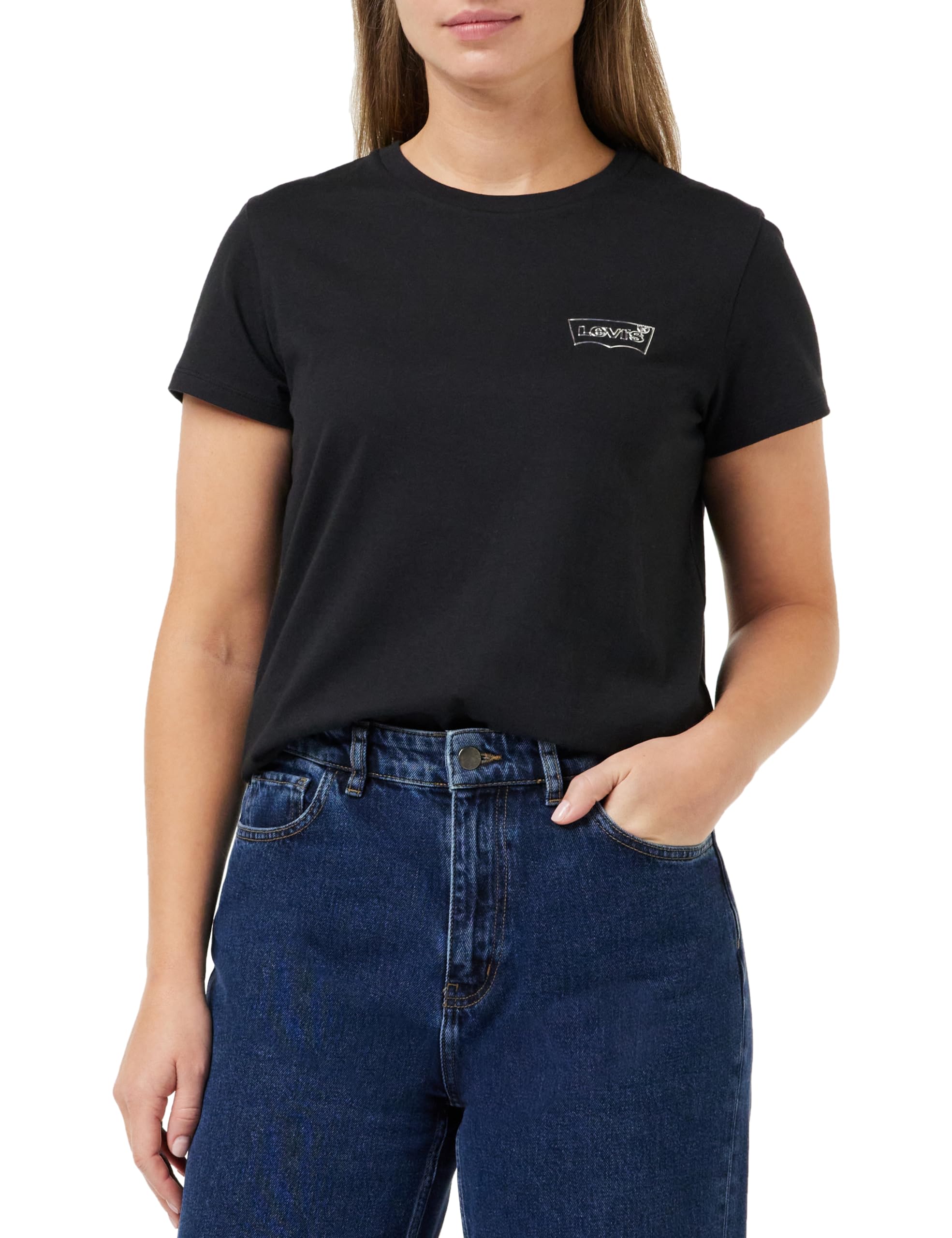 Levi's Women's The Perfect Tee- Chest Batwing Logo T-Shirt, Batwing Outline Caviar, XXS