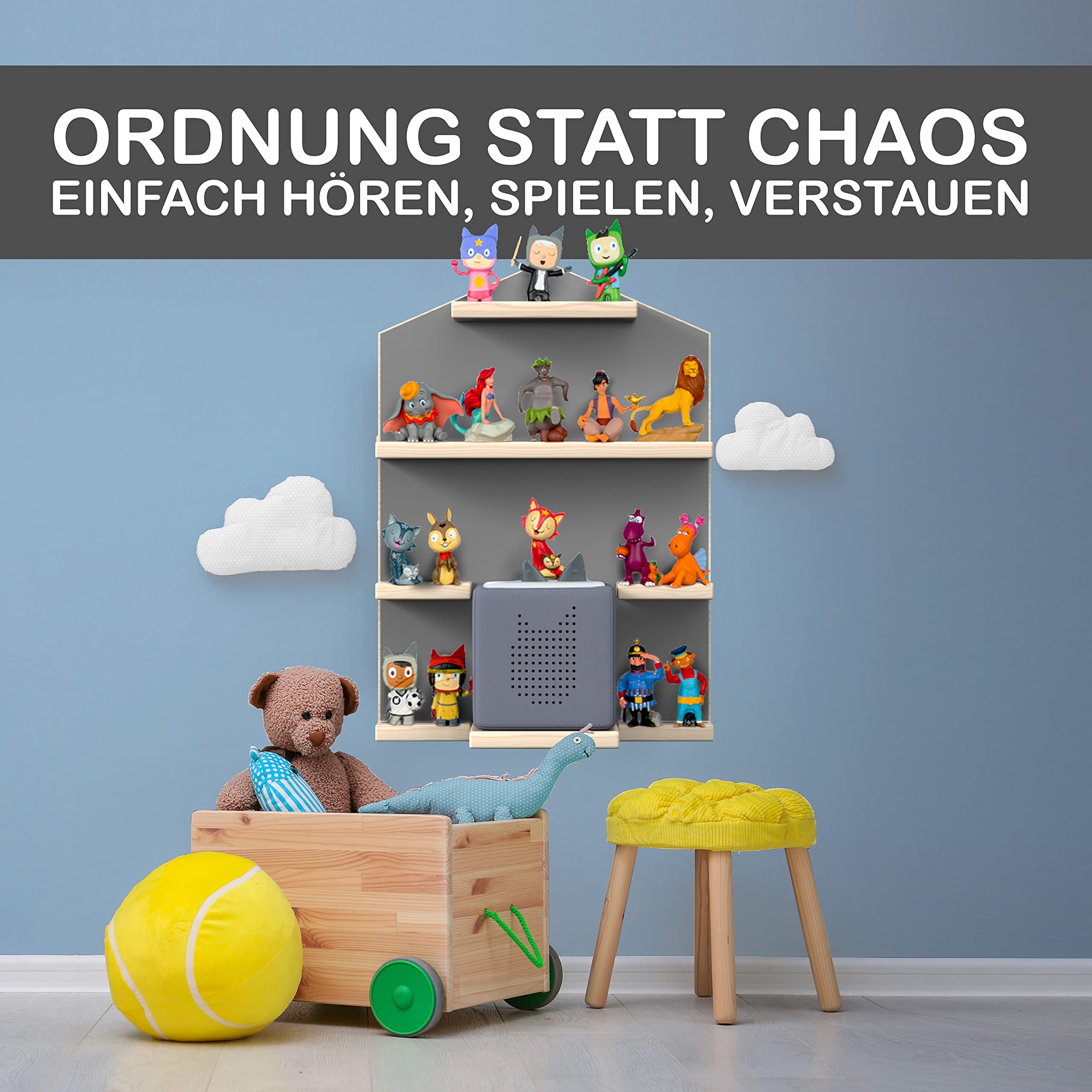 Little Moonshine Regal Original Wandregal Kompatibel mit Toniebox und 32 Figuren Praktische Tonie-Aufbewahrung mit Magnetischem Design - Ideal für Kinderzimmer und Wanddeko