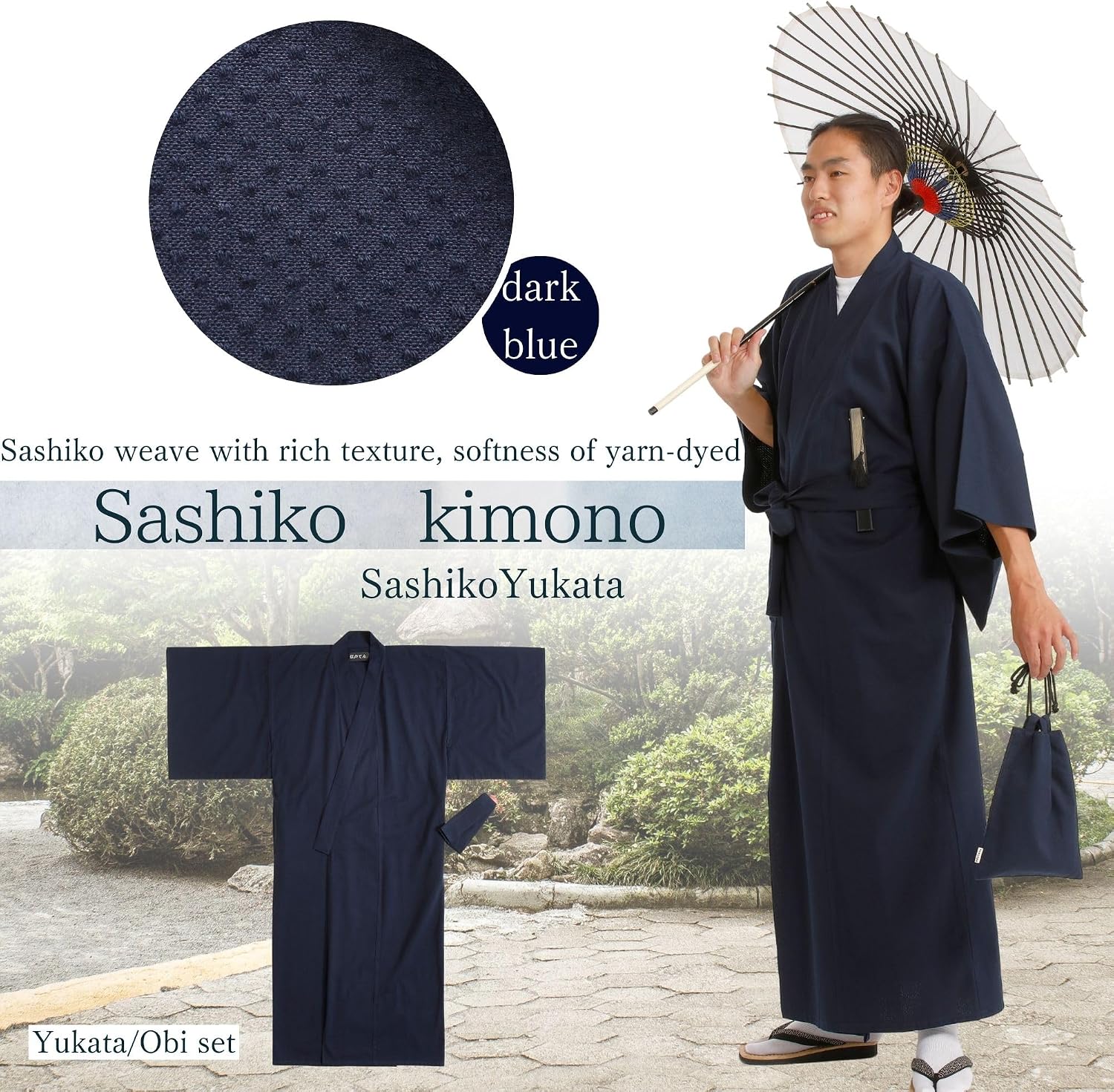 [Edoen] Japan YUKATA Kimono quilted Sashiko Men's