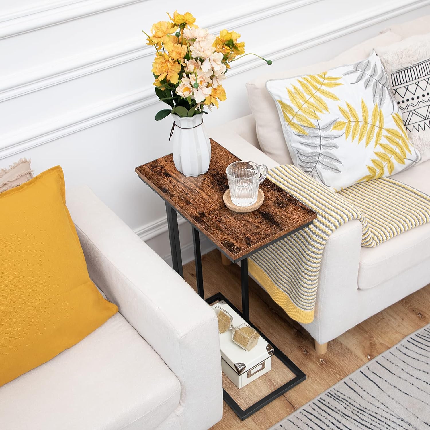 HOOBRO Side Table, Snack Table Heavy-Duty Sofa Side Table for Living Room, Bedroom, Easy Assembly, Space Saving, Wood Look Accent Furniture with Metal Frame, Rustic Brown BF02SF01