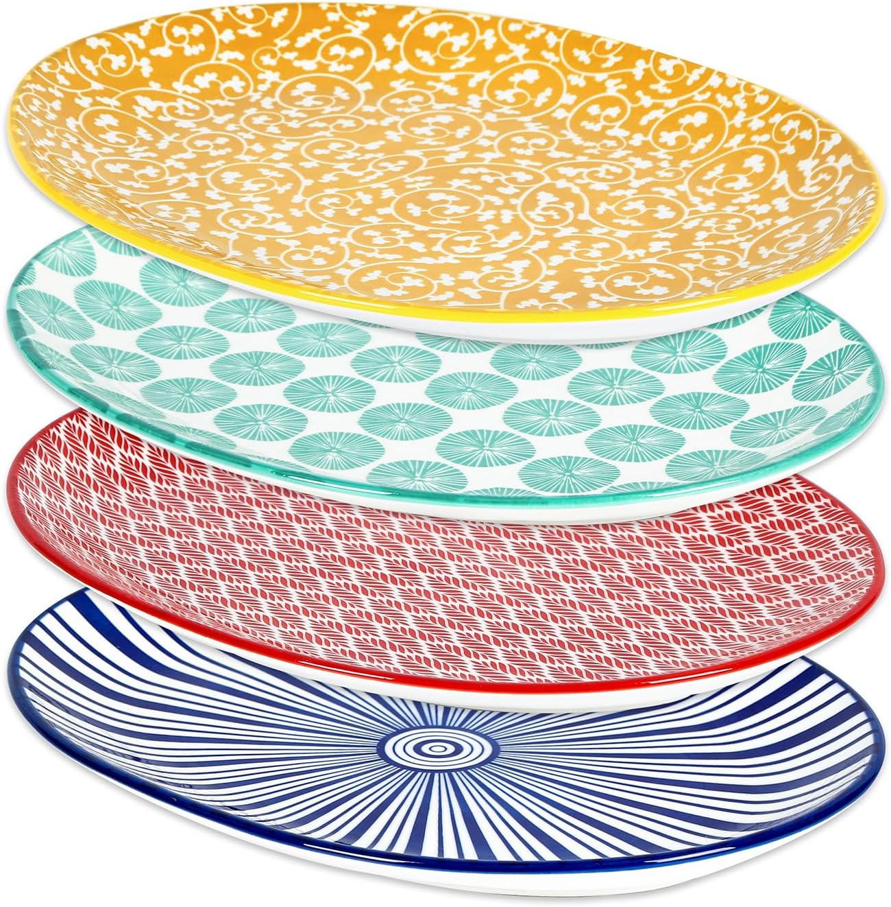 Serving Platter, 14 Inch Large Serving Dishes for Entertaining, Oval Ceramic Serving Trays for Party, Steak, Cake, Dinner, Fruit, Oven Safe, Microwave Safe, Set of 4, Assorted Colors