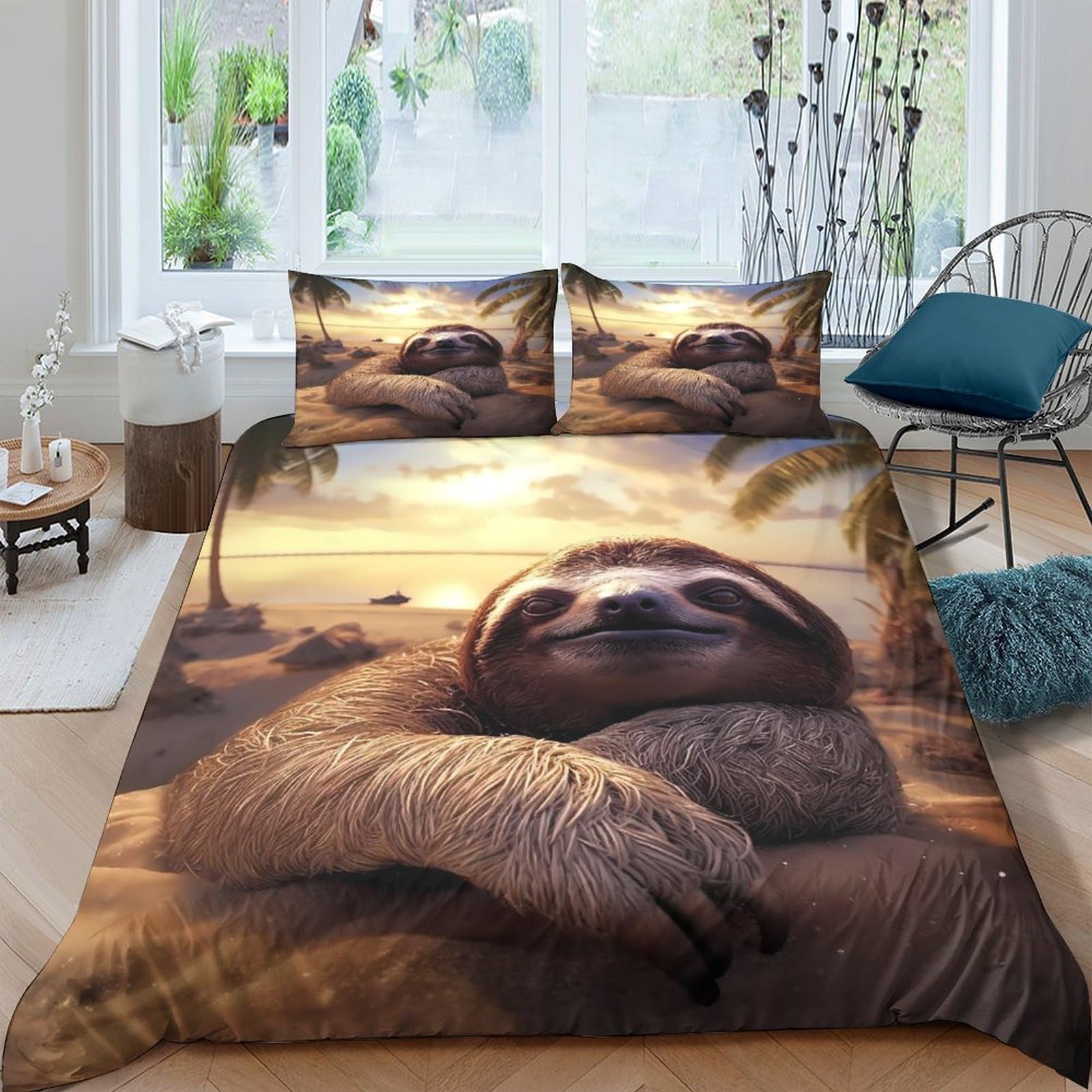 Ctjqhvkz Style-3 3D Printed Sunset Sloth Fitted Sheet Microfiber Soft Anti-Slip Bed Cover For Bedroom Guestroom Decor Single（135X200cm）