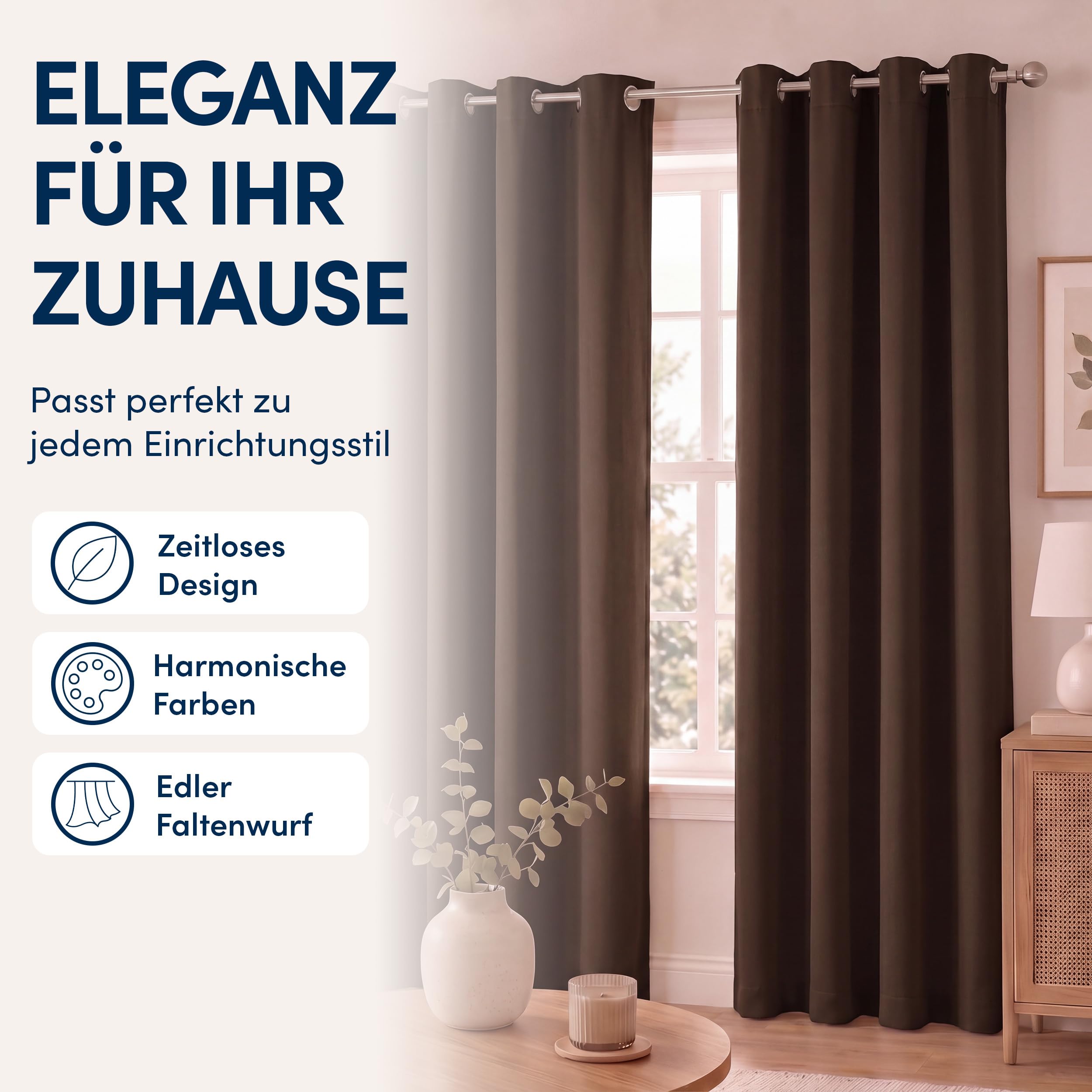 Gardine mit Ösen blickdicht - Vorhang Braun H245 x B300 cm - 1 Stück