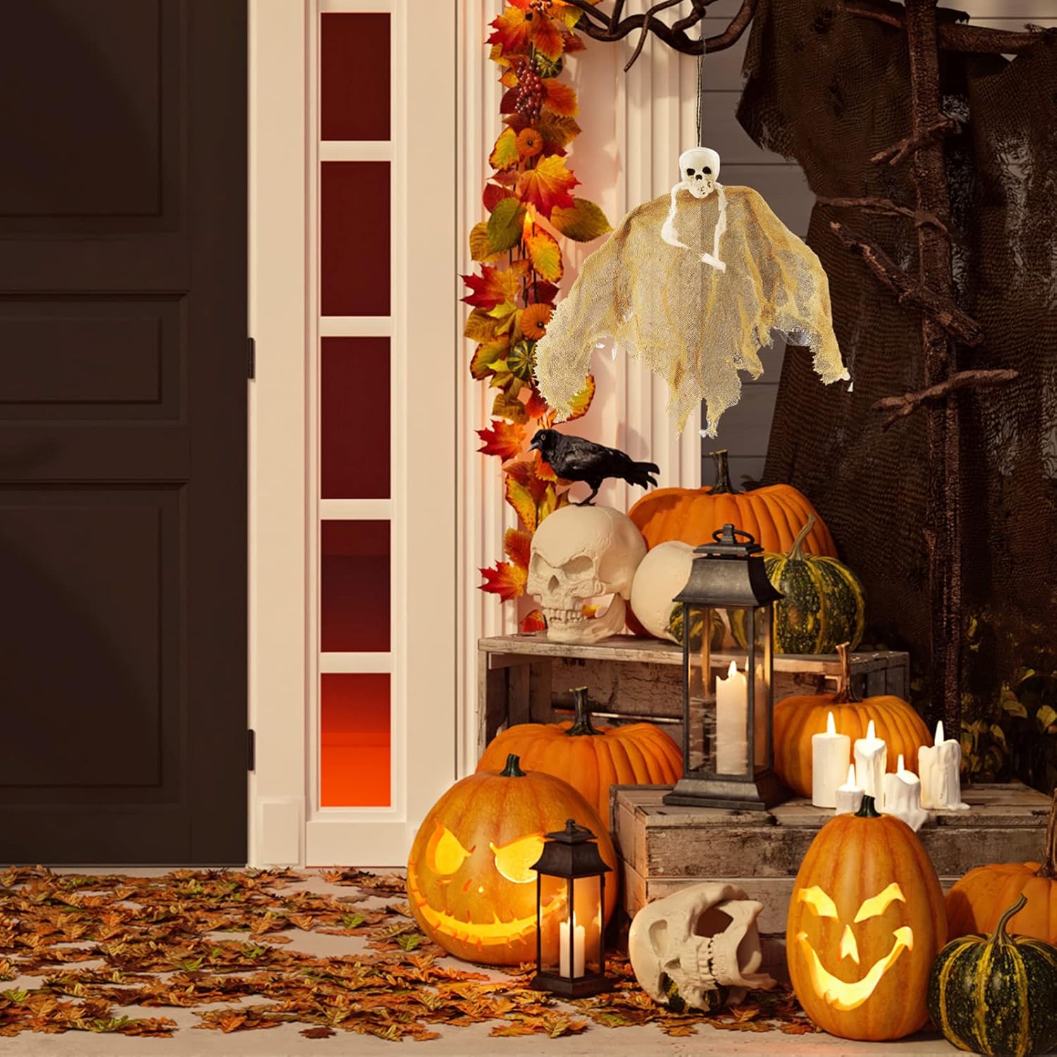 Happyyami Outdoor Decor 3Pcs Halloween Ghost Pendant Flying Hanger Scary Ghost Flag Prank Novel Windsocks Haunted House Hanger for Outdoor Tree Party Decor Bridal Jewelry : Patio, Lawn & Garden