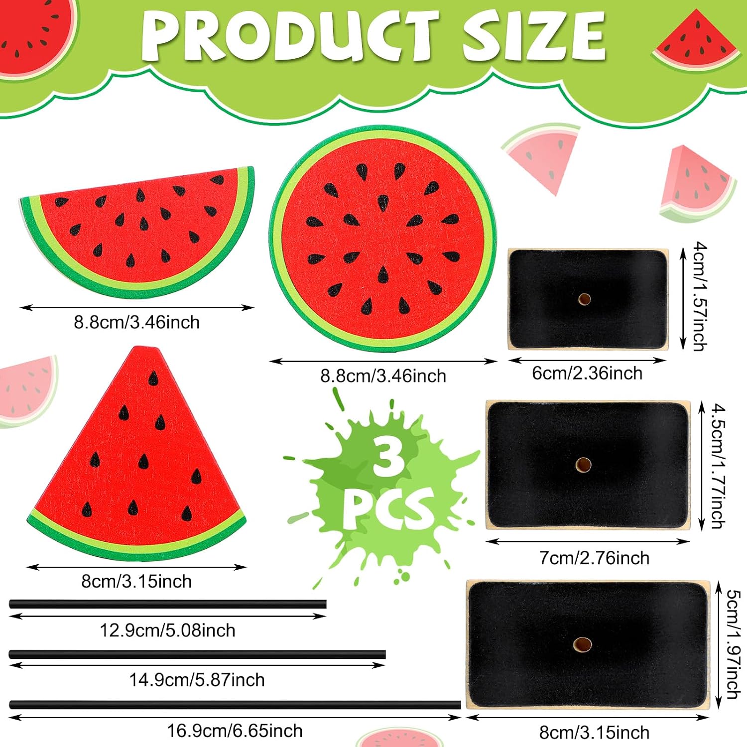 Yuntau 3 Pieces Summer Theme Wood Tabletop Decor Watermelon Tall Standing Wood Block Sign Set Watermelon Table Centerpiece Farmhouse Ornaments for Wedding Table Photo Props Home