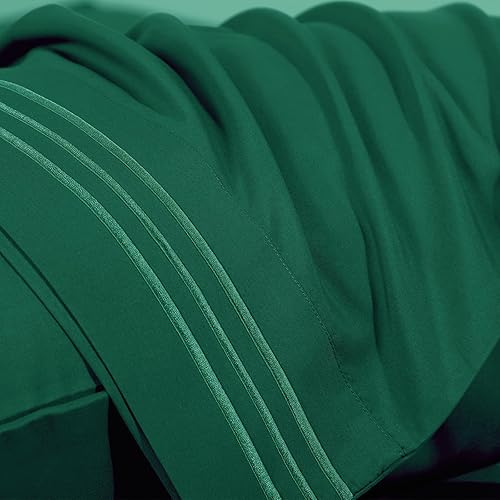 Miniatura 5 de CozyLux Hotel Luxury - Juego de sábanas de tamaño Queen, serie 1800, sábanas bordadas de microfibra verde bosque, doble cepillado, bolsillo profundo