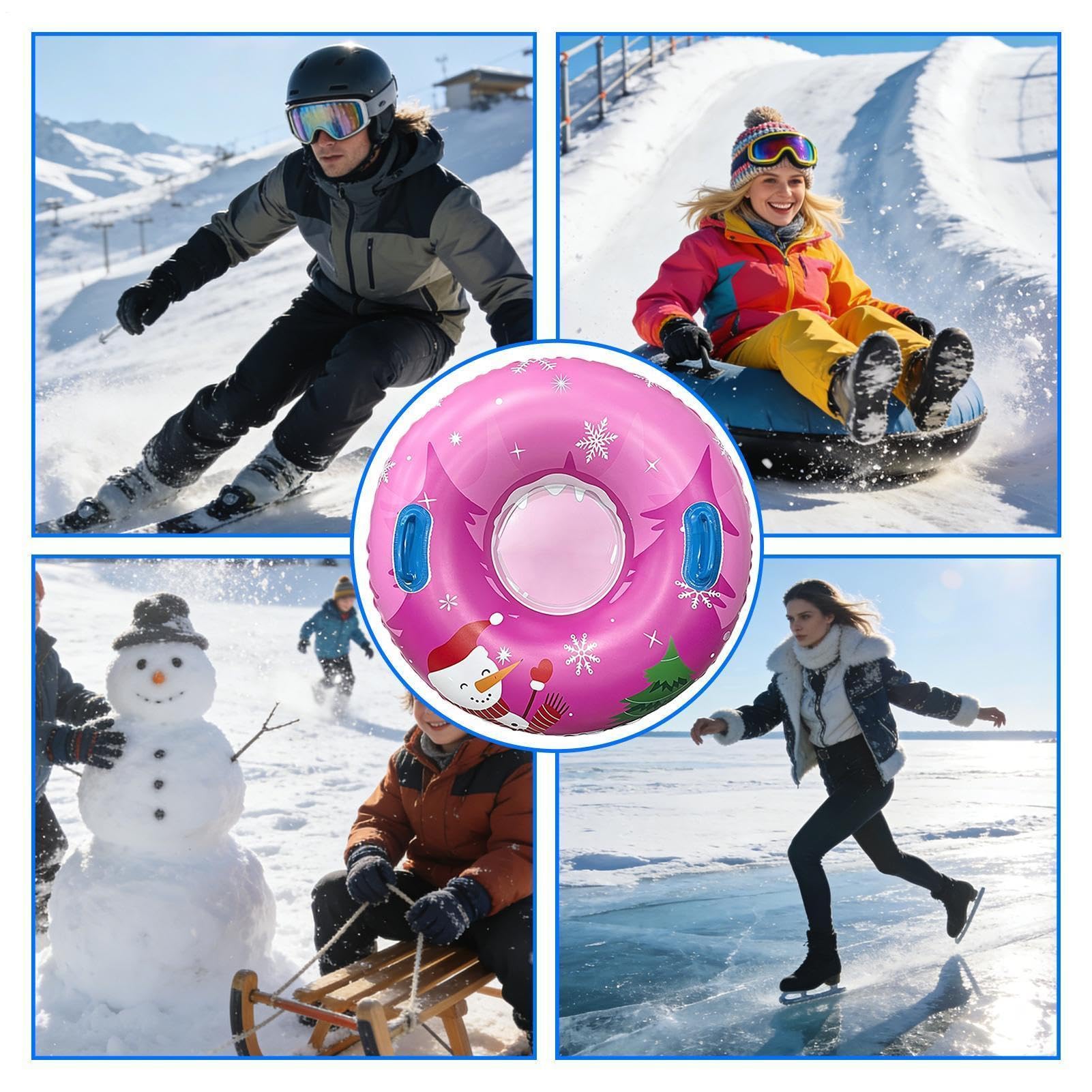 Bouée De Neige Tube Gonflable Rond De Glisse sur Neige avec Poignée | Anneau Luge Hivernal Pour Fêtes, Sports D'Hiver En Extérieur, Allées, Trottoirs, Piscine, Plage