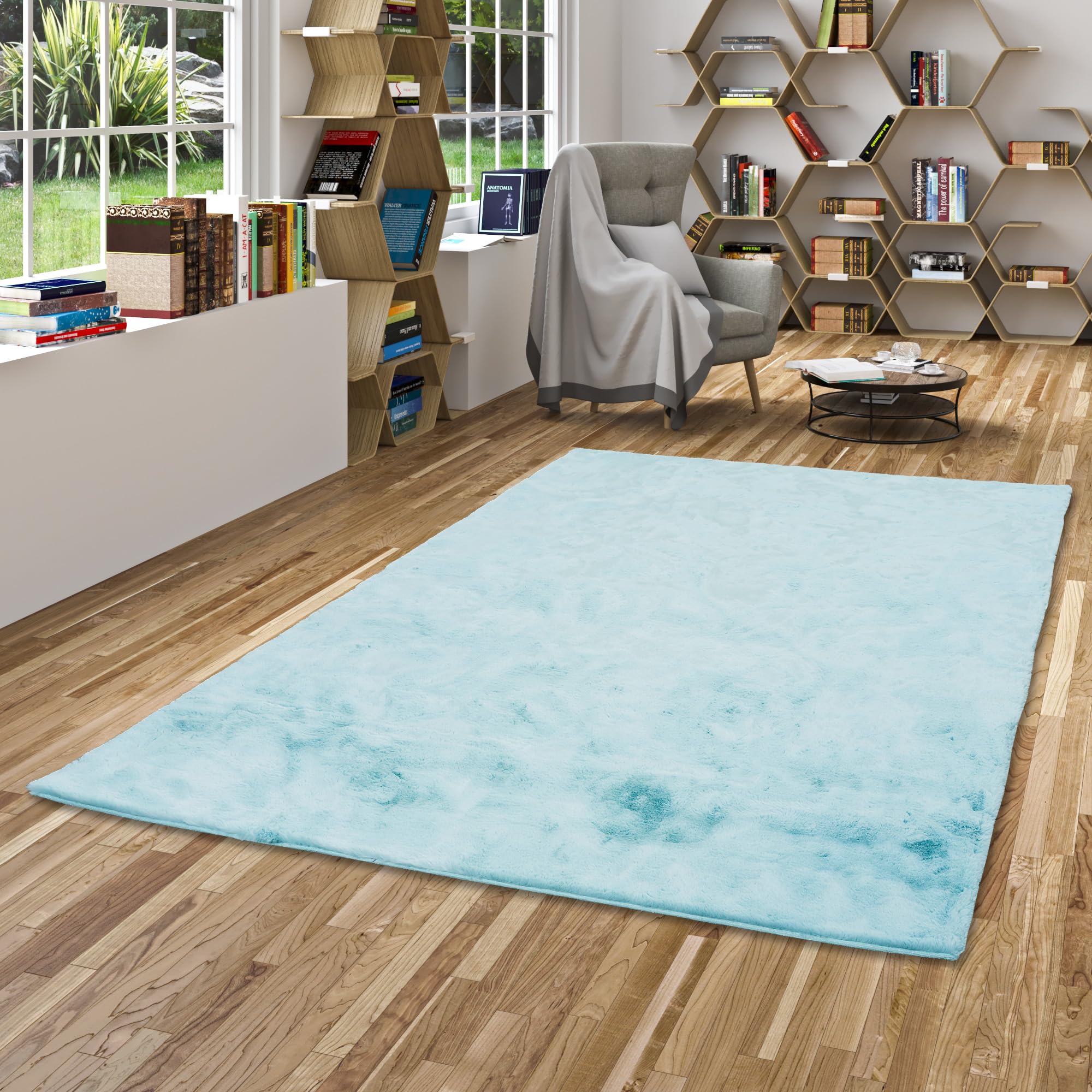 Pergamon Luxus Super Soft Fellteppich Plush Türkis in 7 Größen