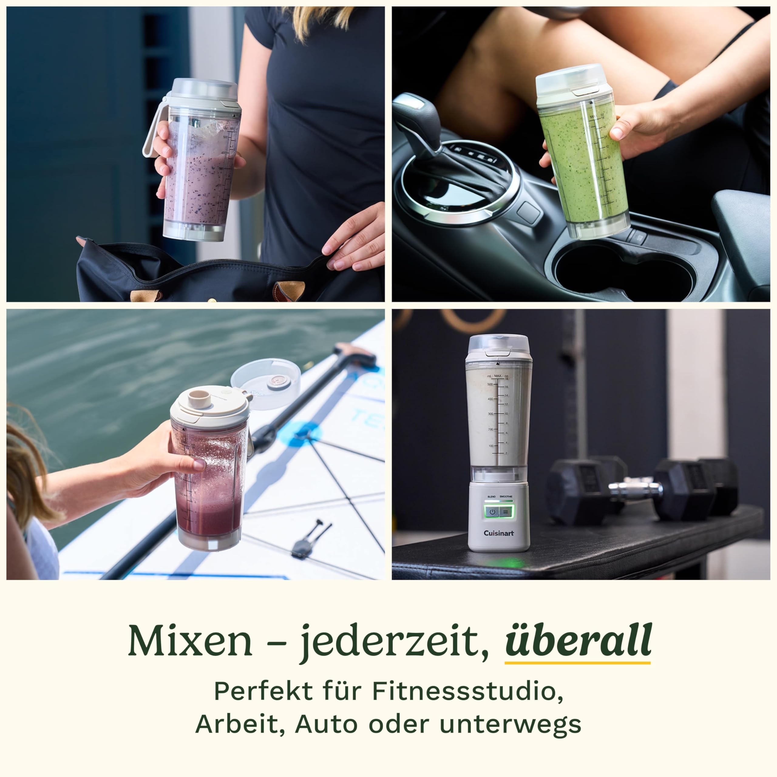 Cuisinart® Blast & Go Kabelloser Mixer | Wiederaufladbar per USB-C | 500 ml BPA-freier Reisebecher | 20.000 U/min Motor | 2 Programme: Mixen & Smoothie | Smoothies, Proteinshakes, Eis crushen, Milchsh