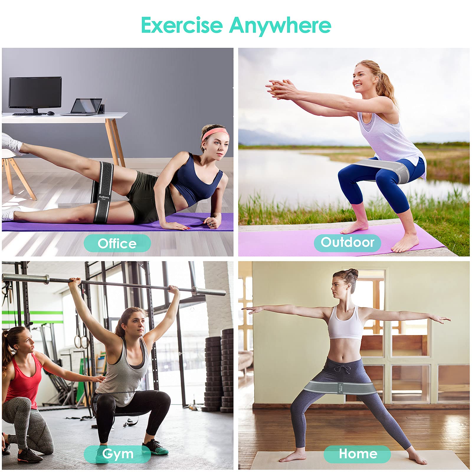 Set De 3 Bandes Élastiques Fitness - Niveaux Léger, Moyen, Fort - Tissu Antidérapant - Pour Yoga, Musculation, Pilates