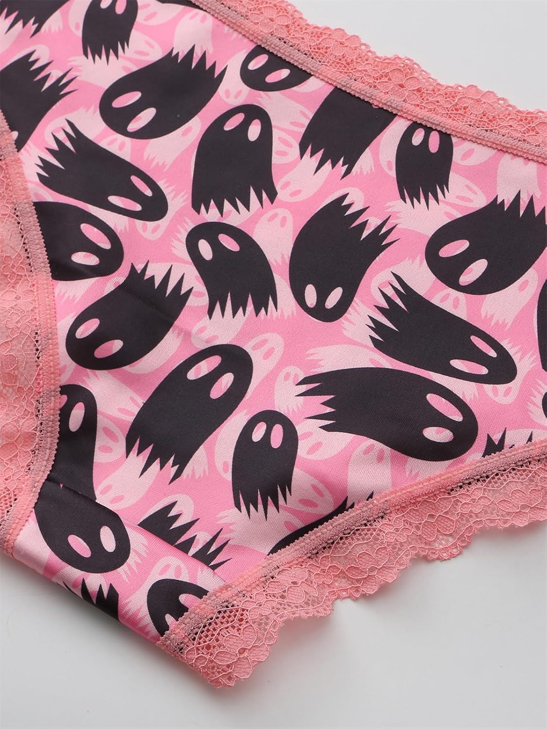 Morvia 6pcs Women Underwear Gothic Sexy Halloween Skulls Roses Allover Print Contrast Lace Hipsters Panties - Image 8