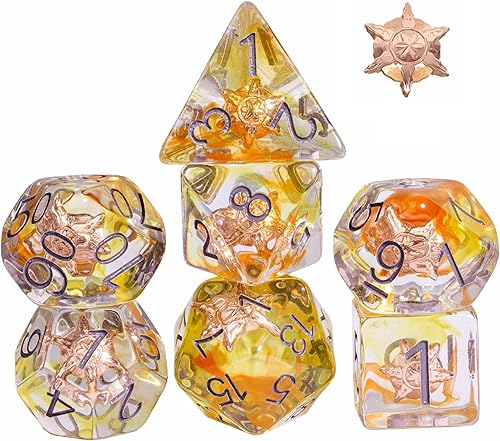 UDIXI Juego de 7 dados poliédricos, juego de dados DND de 7 troqueles rellenos de sol para juegos de rol como juegos de mesa MTG de Calabozos y