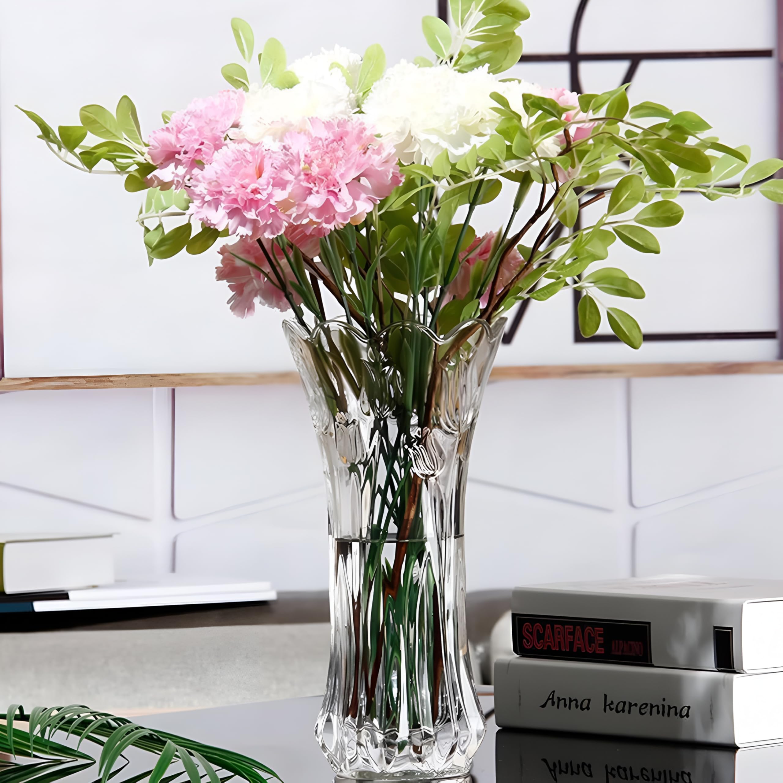 Glass Flower Vase, Flower Vases for Centerpieces, Modern Clear Rose Vase, Heavy Duty Crystal Tall Cylinder Flared Vase for Bouquet, Home, Wedding, Living Room, Office (Pack of 1)-image-24