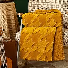 HT&PJ Sherpa Fleece Throw Blanket Super Soft Fluffy Throws Houndstooth Blanket Decorative for Bed, Sofa, Couch - Gold, 50x60in