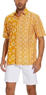 Cotton Hand Block Hawaiian Batik Men's Casual Button Summer Beach Shirt Size S to XXL