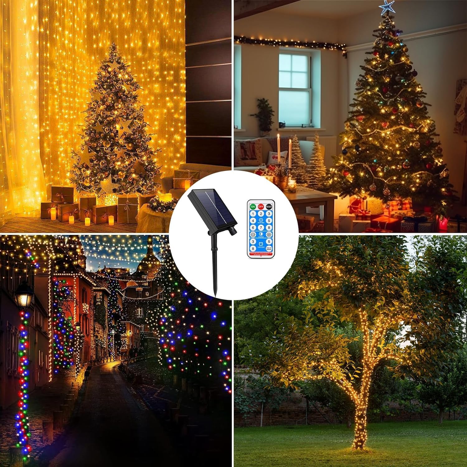 Catena di luci solari per esterni, 2 set, 30 m, 300 LED, con telecomando, 8 modalità, timer, cavo USB, dimmerabile, resistente alle intemperie, per balcone, Natale, bianco caldo