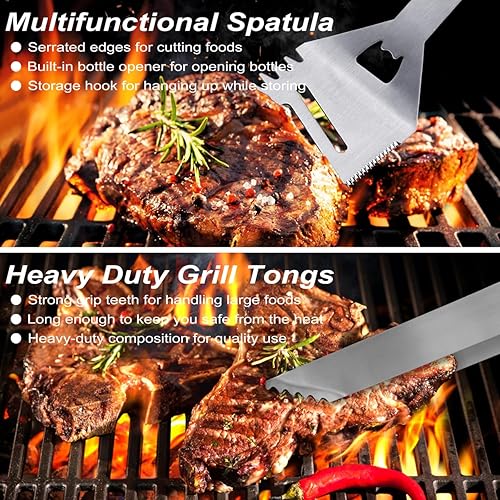 Miniatura 4 de POLIGO Juego de 29 piezas de accesorios para parrilla de barbacoa de acero inoxidable, herramientas de barbacoa con bolsa de almacenamiento para