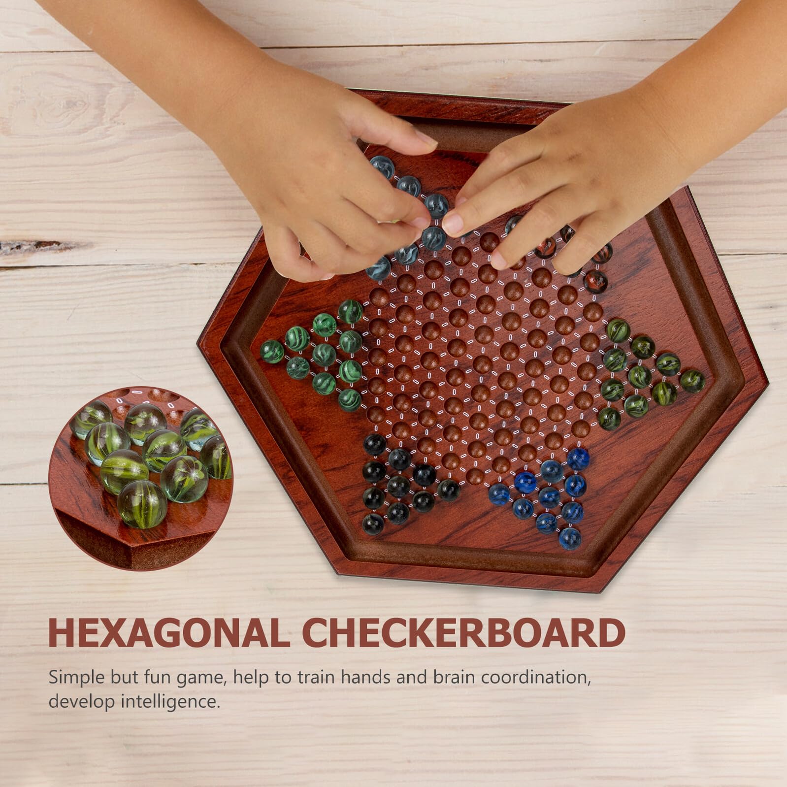 minkissy Gioco da Tavolo Dama Cinese in Legno Naturale Esagonale per Bambini Stimola il Pensiero Strategico e Problem Solving per Uso Domestico