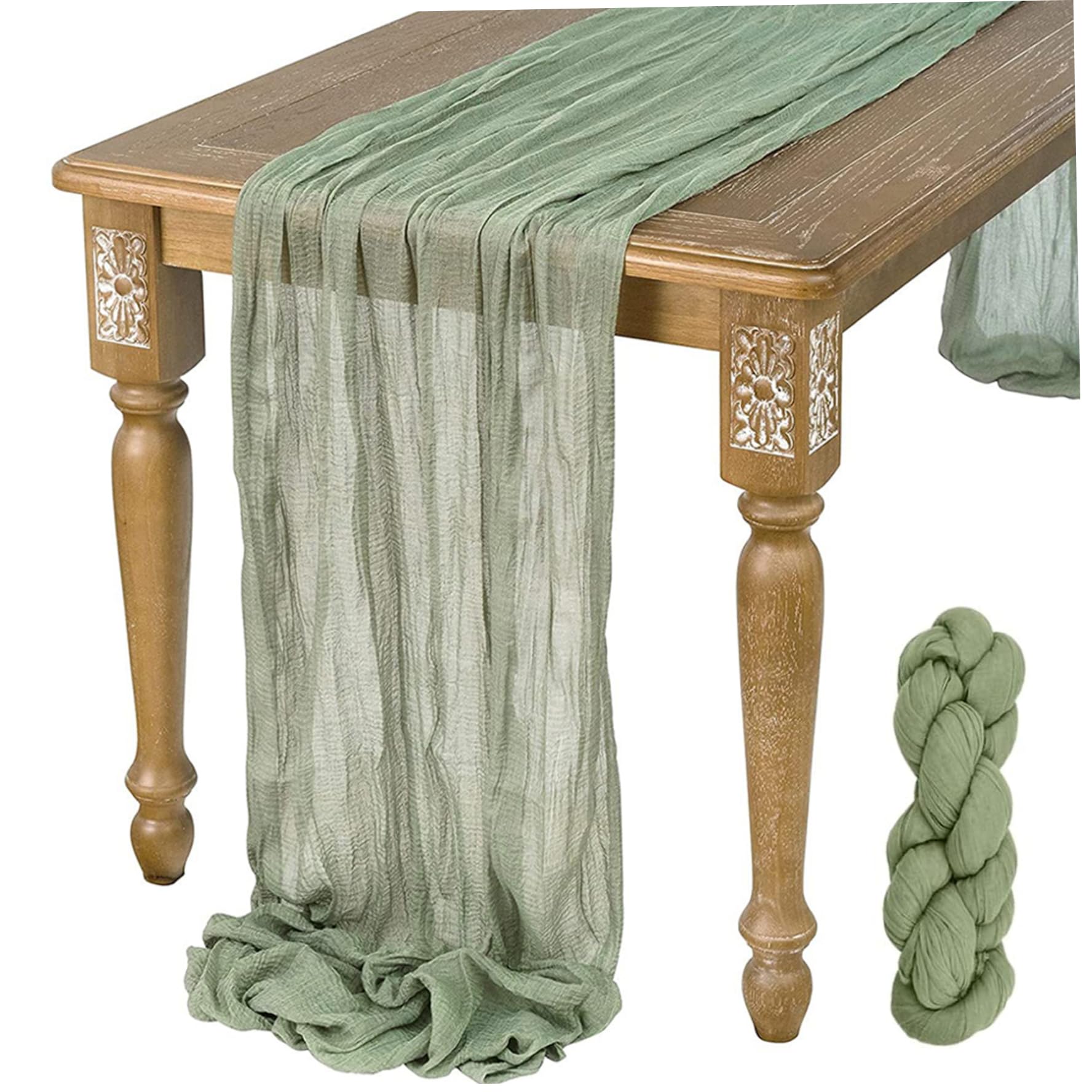 AZIDWERYQ Sage Green Table Runner, 10ft Green Cheesecloth Table Runner, Pleated Style Gauze, Boho for Wedding Bridal Baby Shower Party Decor