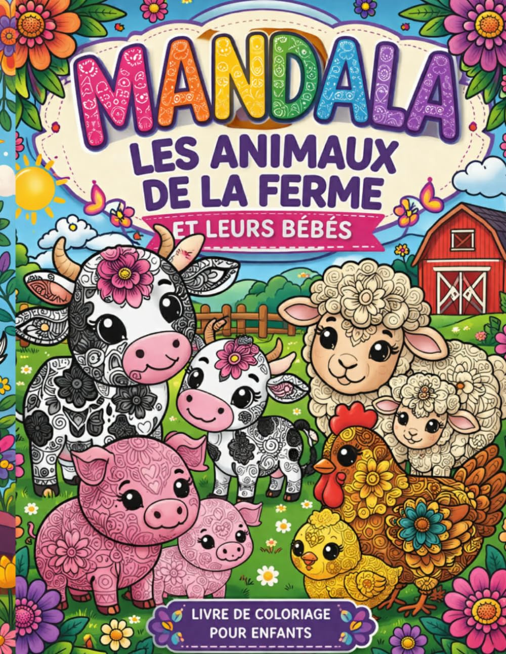 Mandala les animaux de la ferme et leurs bébés.