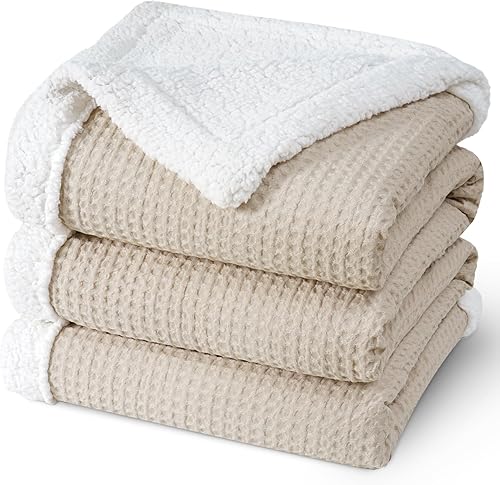 PHF Manta Sherpa de punto gofre, tamaño Queen, 90 x 90 pulgadas, manta de franela de felpa de lujo para todas las estaciones, no se desprende, sin