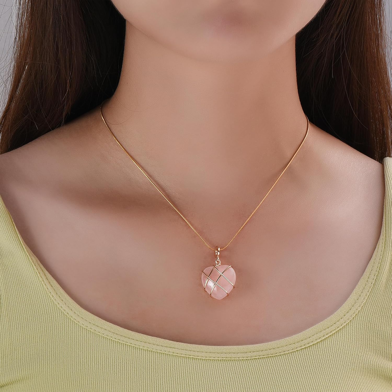 Rose Quartz Heart Opal Pendant For Women Girls Stainless Steel Friendship Necklaces - Image 2