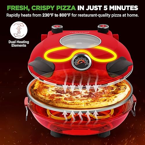 Miniatura 2 de NutriChef Horno eléctrico para pizza Máquina de pizza de encimera de 1200 W con control de temperatura y termómetro Ventana de visualización para