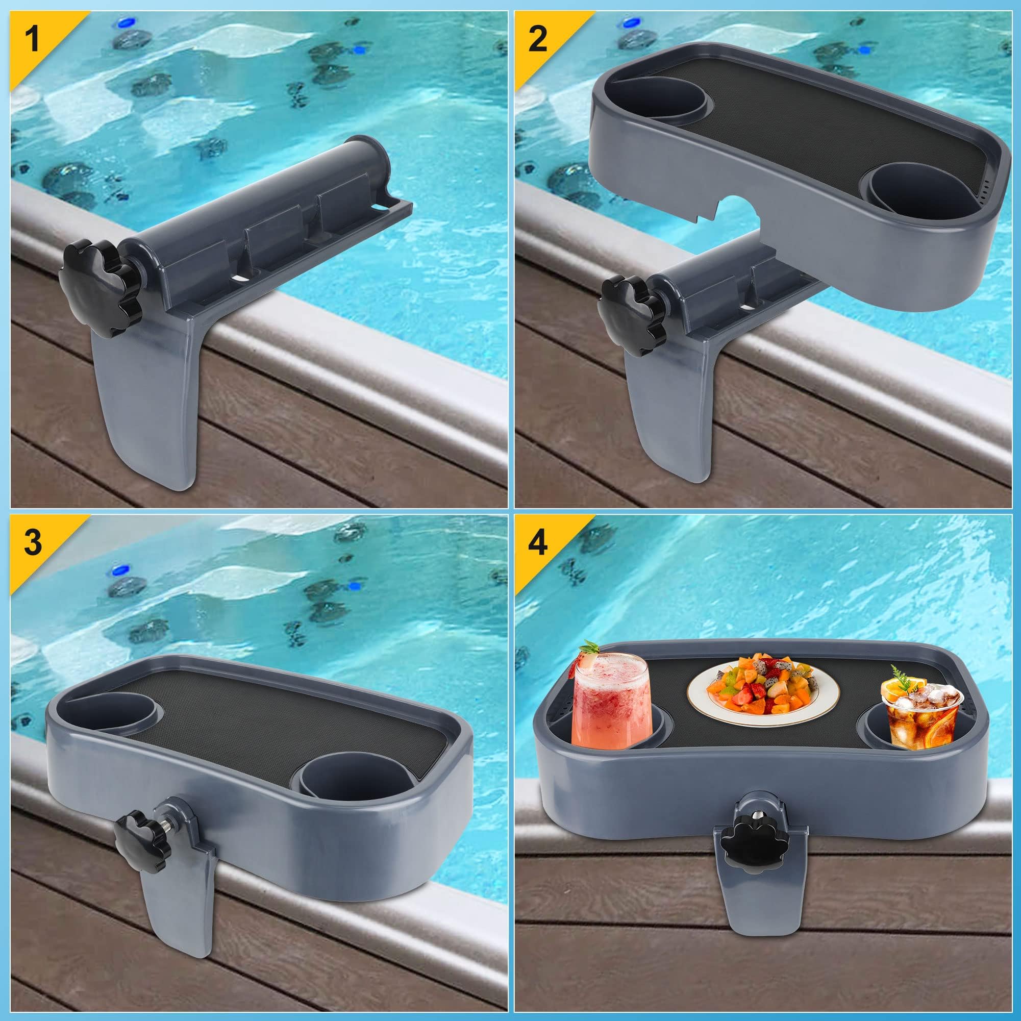 Taca do wanny z hydromasażem, regulowany stół do wanny z hydromasażem, taca na stół z 2 uchwytami na kubki, antypoślizgowa, wytrzymała półka do wanny z hydromasażem, do wanny naziemnej, spa, akcesoria