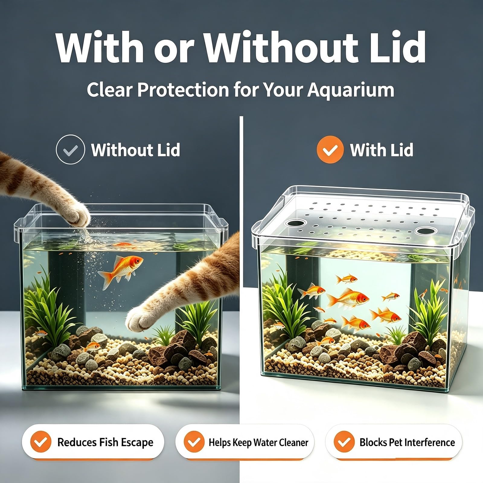 HAIXHX Transparente ventilado Tapa Acuario con diseño de curvatura Lateral