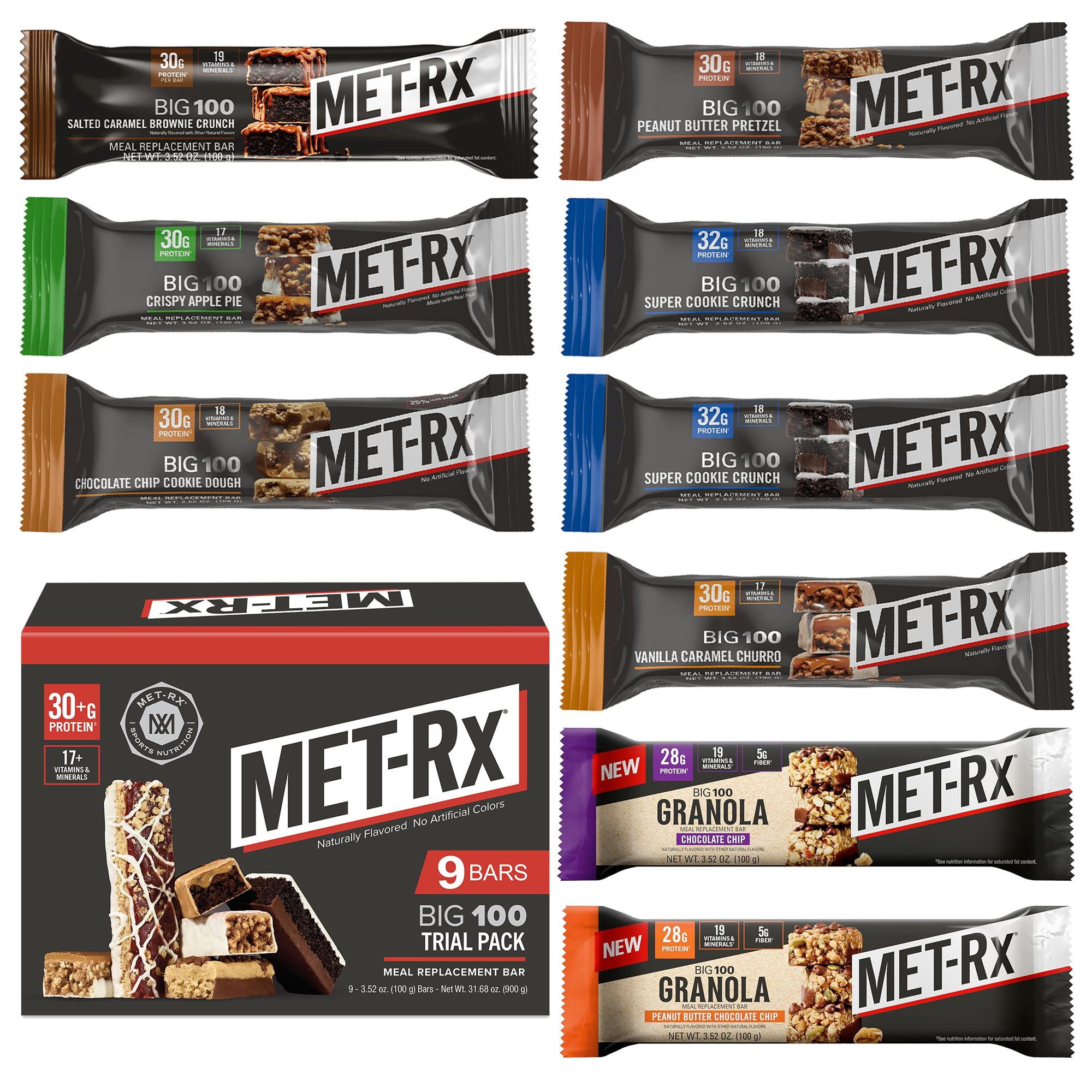 MET-Rx Big 100 Colossal Protein Bars, Healthy Meal Replacement Snack, Variety Pack, 3.52 oz bars, 9 Count (Pack of 3) — Amazon image 10
