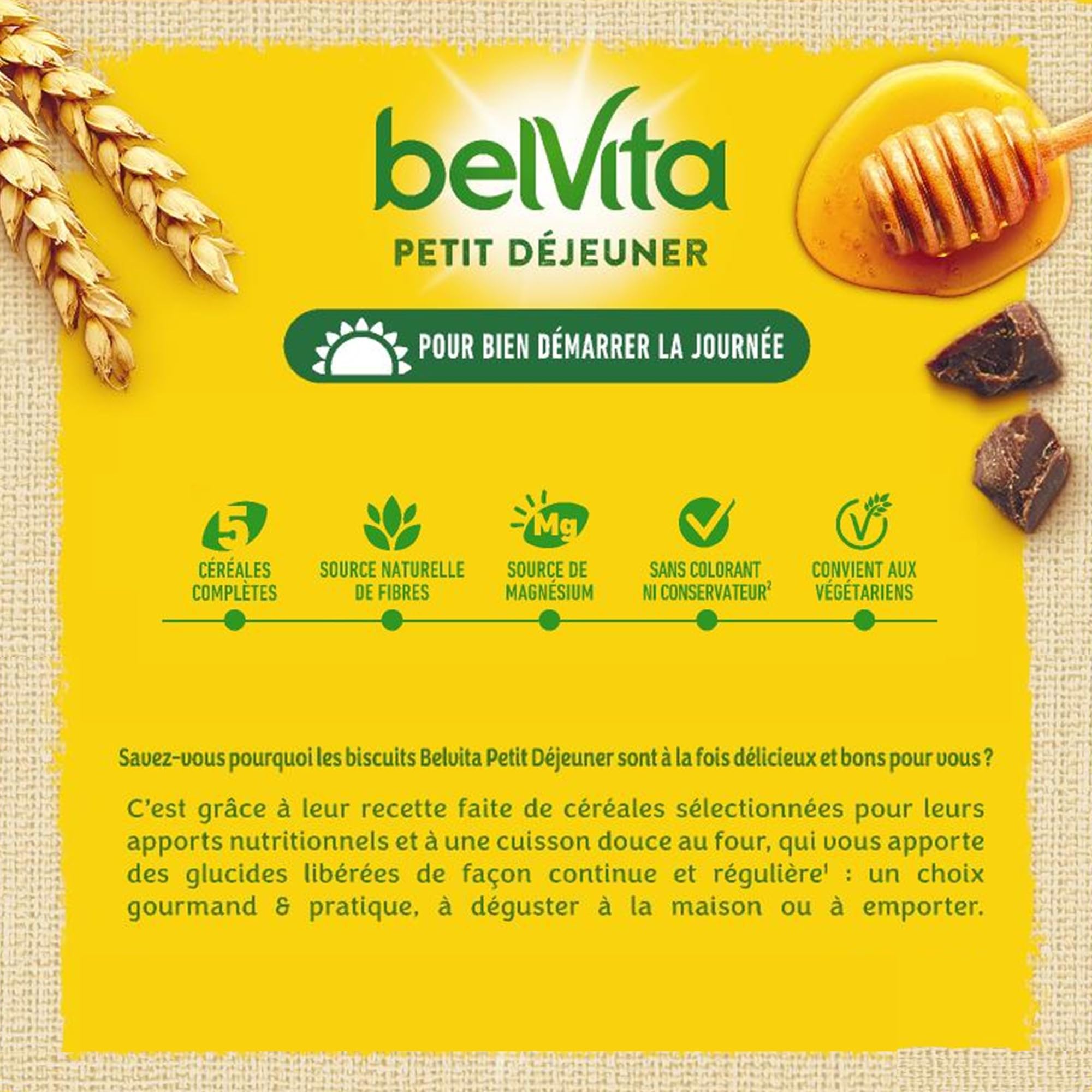Lu Belvita Petit Déjeuner - Biscuits Miel et Chocolat - 21x400g | 21 Boîtes de 400g | Biscuits croustillants au miel et pépites de chocolat, 5 céréales | Idéal petit déjeuner