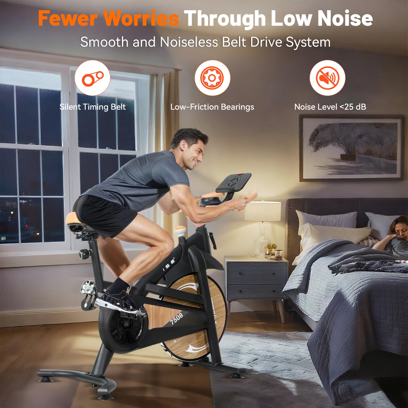 ISE Rower domowy z regulowanym oporem magnetycznym, cichy rower z monitorem LED, uchwyt na tablet, do treningu kardio w domu, do 130 kg