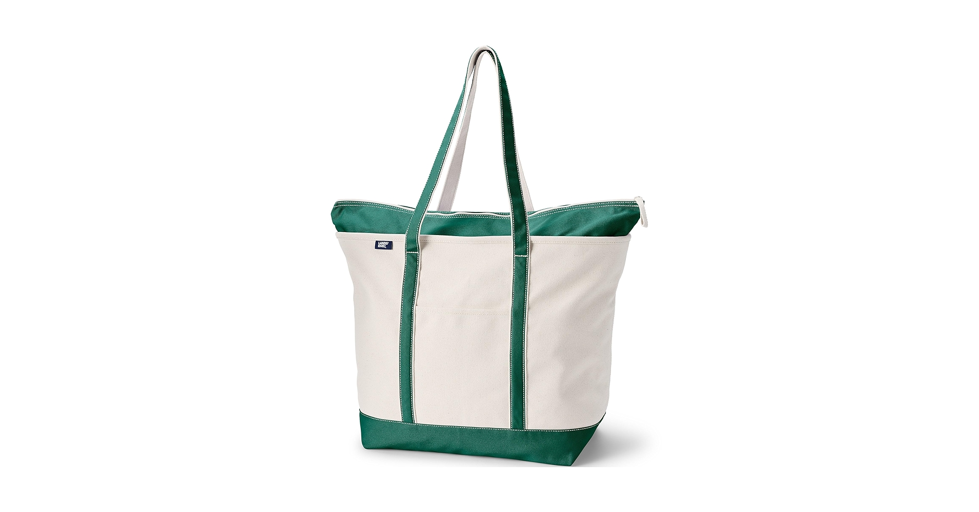 バッグ LANDS' END tote bag Lands' End Zip Top Canvas Tote Bag, Natural/Radiant Navy, Medium