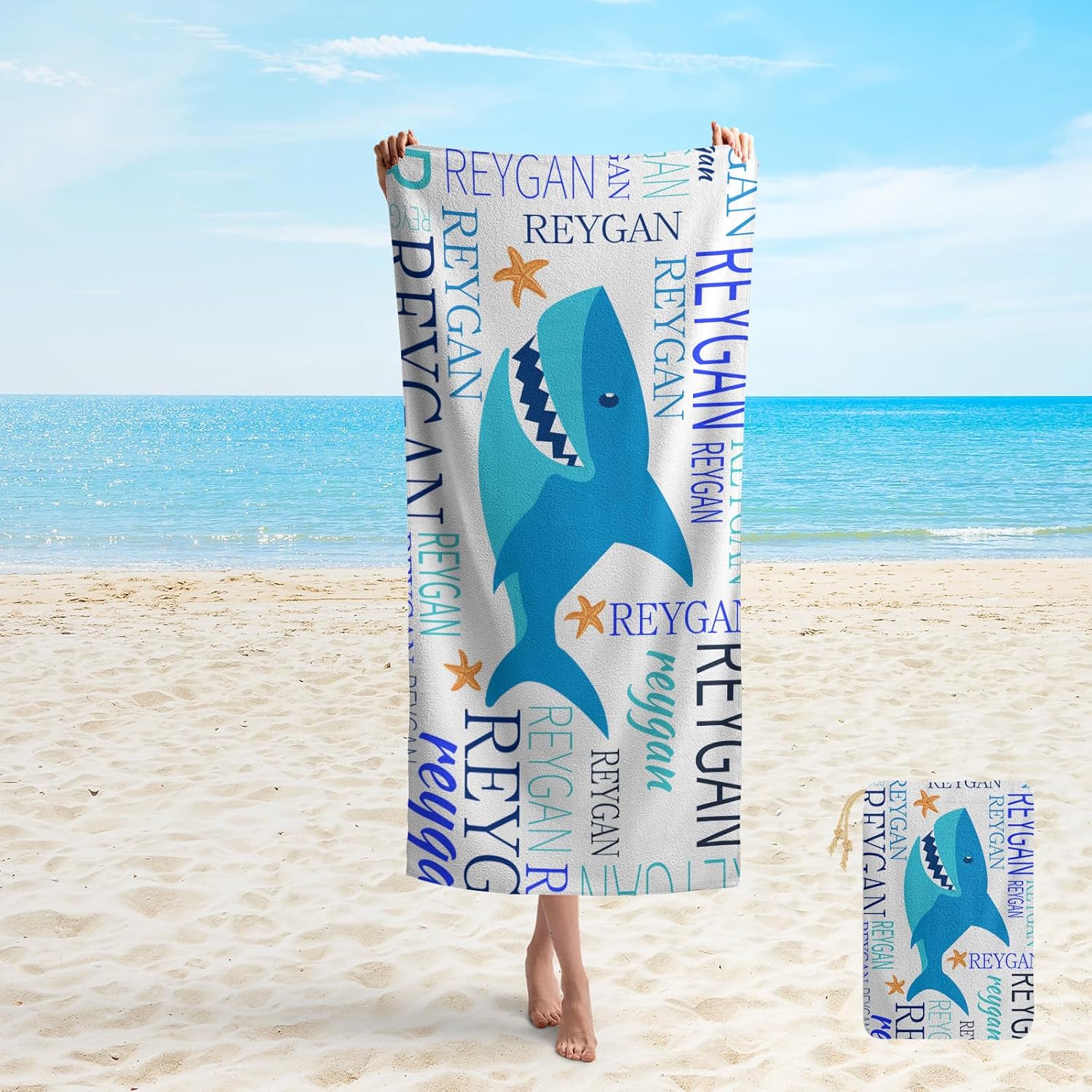 Personalized Beach Towels with Name for Kids and Adult, Custom Microfiber Absorbent Oversized Quick Dry Beach Towels with Travel Bags