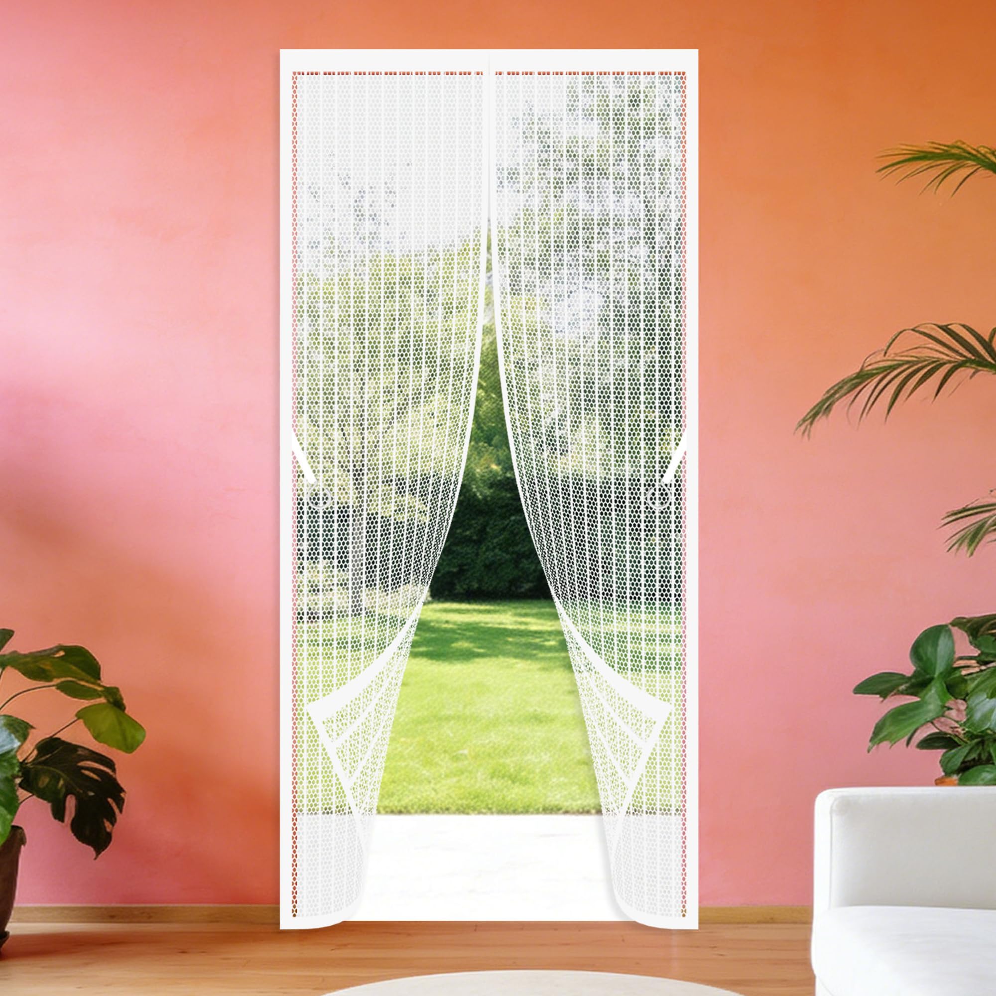 Magnetic Door Curtain 99 x 260 cm Hands Free Closing Mosquito Proof Door Curtains Keep Fresh Air in Bugs Out for Living Room, Bedroom, Patio, White