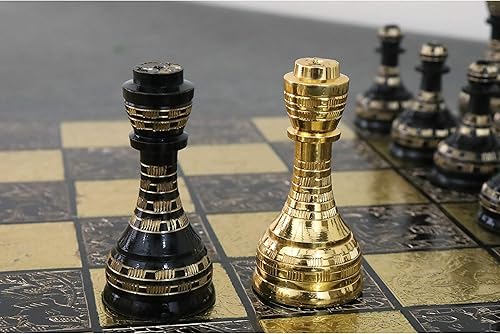 Miniatura 6 de Royal Chess Mall Juego completo de ajedrez de metal inspirado en la Unión Soviética, 14 x 14 pulgadas, latón, negro y dorado, estuche de lujo,