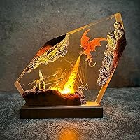 MASDEC Handmade Fire Resin Dragon Lamp - 3D RGB Night Light, Fantasy Dragon Decor for Bedroom Gaming Room, Unique Gifts for D&D Fans (S, 6x4")
