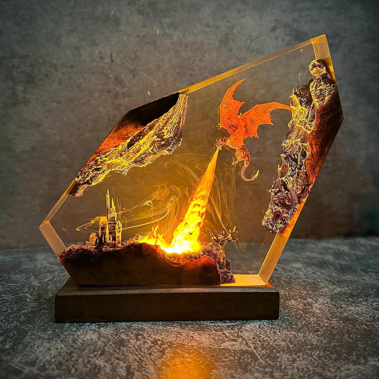 Lava-Drachenlampe aus Epoxidharz, handgefertigt, RGB-Fantasie, 3D-Feuerdrachen-Figuren, Tischlampe für Zimmer, Büro, Geburtstag, Weihnachten, Geschenk für Sohn, Männer, Gamer, Freund (S,15,2 x 10,2 cm