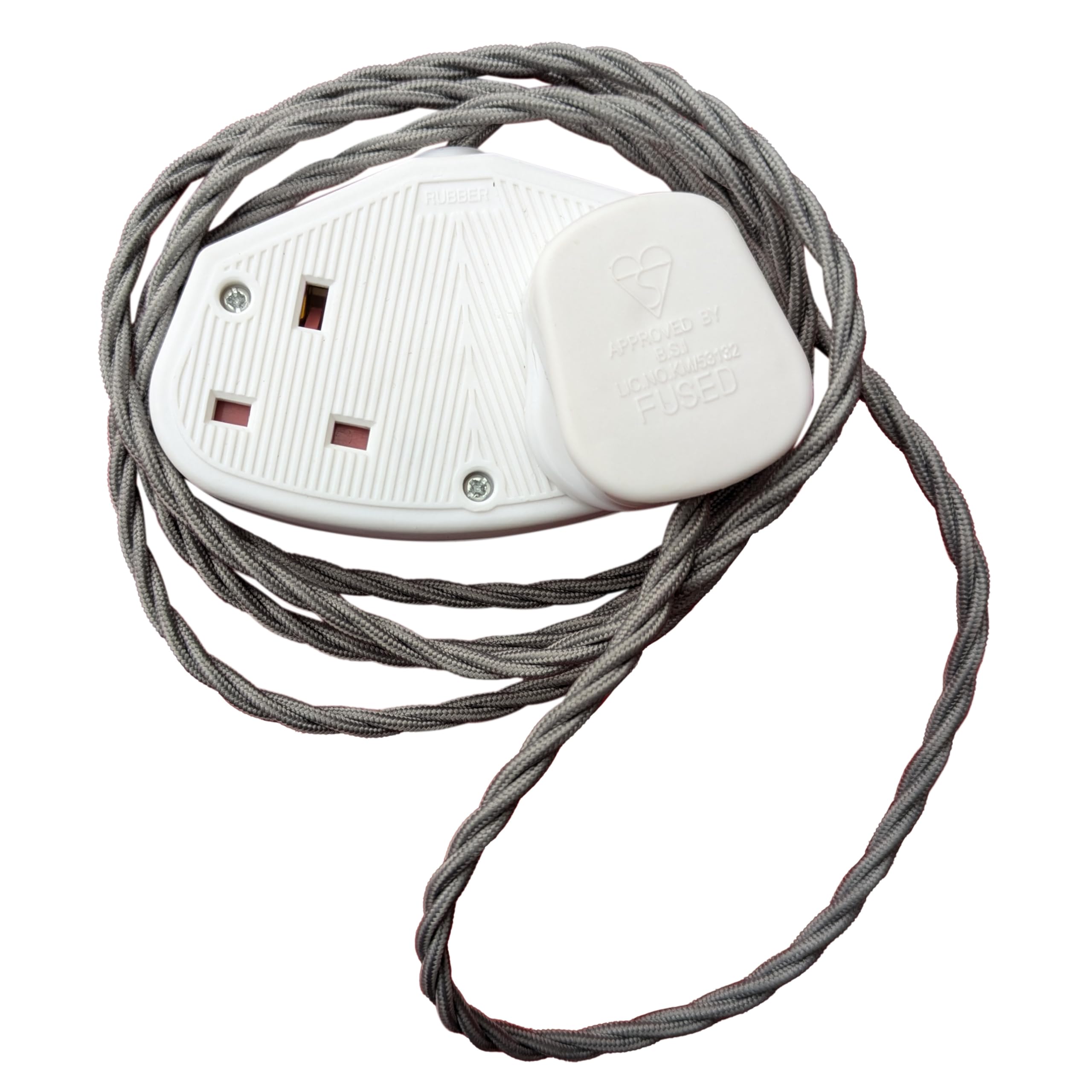 Vintage Electric Extension Leads, 5 amp rated Power Strips with 2 Way Outlets, 2 Socket Extension Cable with 2M Braided Fabric Twisted Cord for Home Office (Dawn Mist (White Plug))