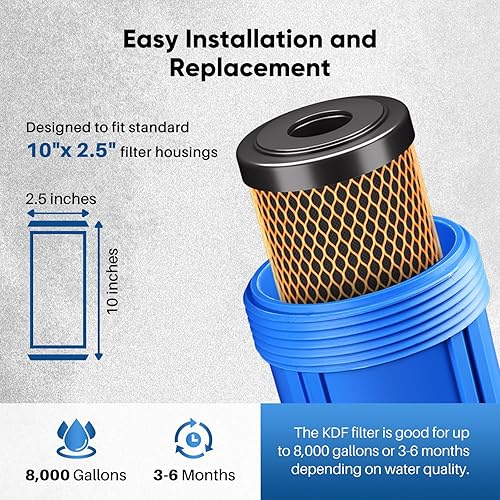 Miniatura 6 de Cartucho de filtro de agua de carbono CTO de 1 micrón, 2.5 x 10 pulgadas, repuesto para sistema de filtro de agua debajo del fregadero, Dupont