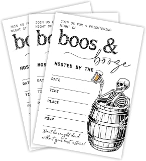 EXW Halloween Costume Party Invitations With Envelopes - Skeleton Boos & Booze - 20 Retro Invites With Matching Envelopes - Costume Party, Scary, Spooky Invite Cards For Adults, Party Supplies - A13