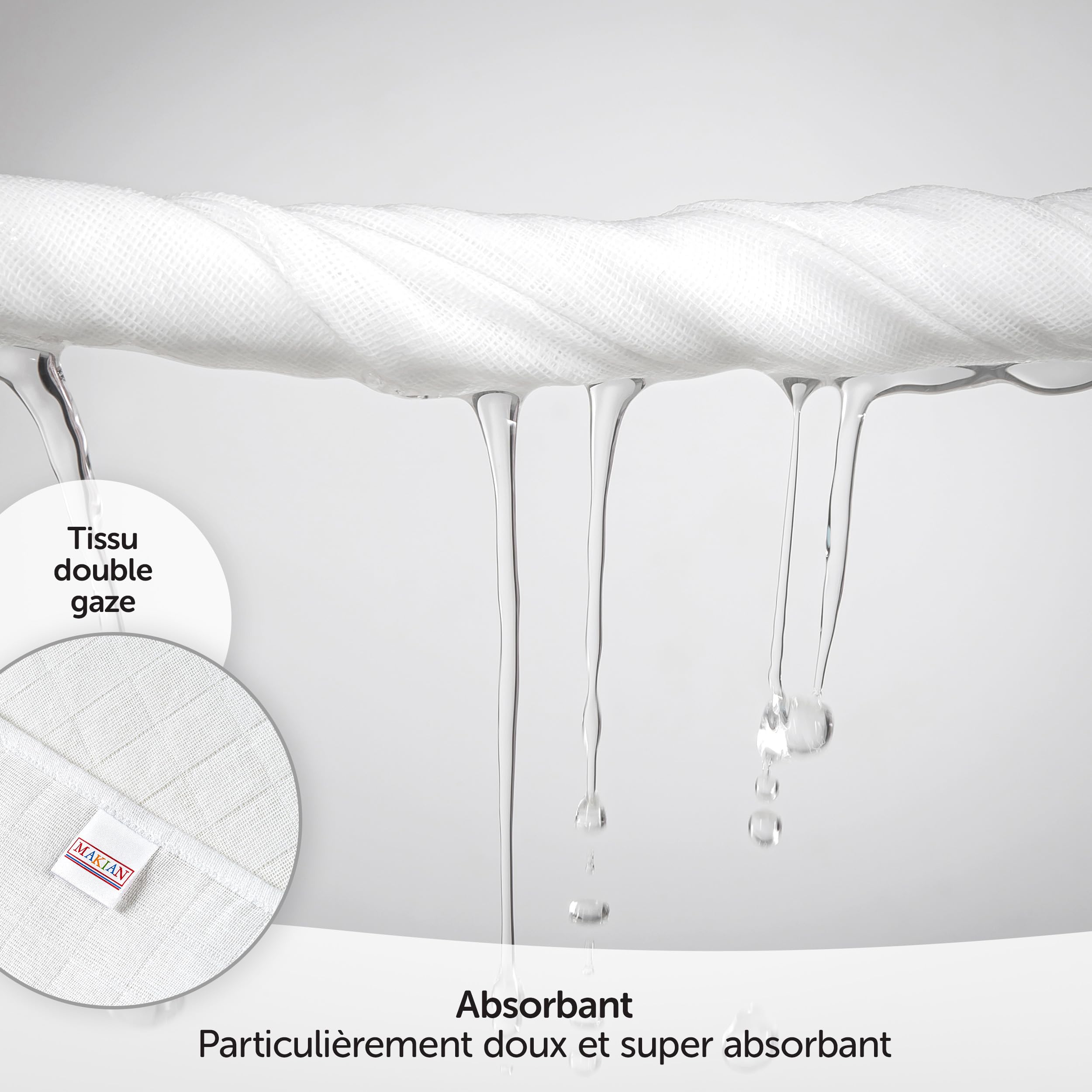MAKIAN - Lange Bebe (Lot 10 Pièces) 80x80 cm - 100% Coton Doux Mousseline de Qualité Supérieure, Double Gaze, Bordure Renforcé, Certifié Oeko Standard - Blanc